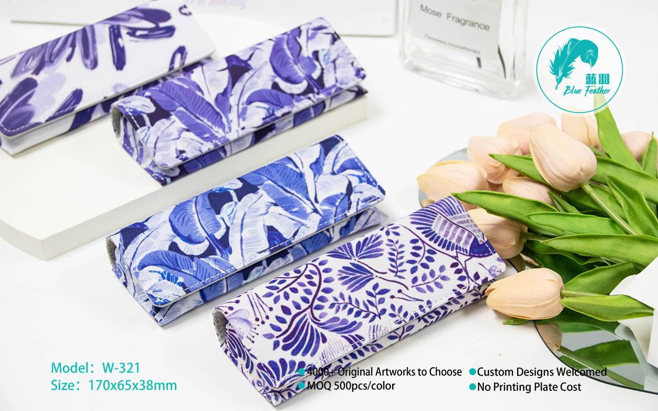 Trendy Semi Hard Botanical Spectacle Case with Artistic Leaf Pattern for Eyewear Protection